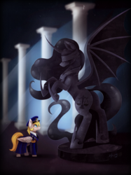 Size: 1024x1367 | Tagged: safe, artist:das_leben, oc, oc only, pegasus, pony, clothes, hat, justice, looking up, solo, statue