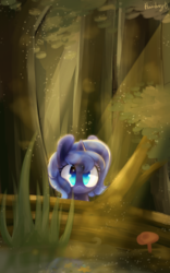 Size: 1800x2880 | Tagged: safe, artist:fluorbaryt, princess luna, alicorn, pony, g4, cute, female, filly, forest, log, lunabetes, mare, solo, woona, younger