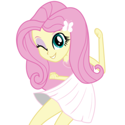Size: 7680x7680 | Tagged: safe, artist:efk-san, fluttershy, equestria girls, g4, absurd resolution, alternate clothes, clothes, cute, dancing, dress, dress interior, female, looking at you, one eye closed, show accurate, shyabetes, simple background, smiling, solo, transparent background, vector, wink