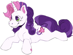Size: 1024x764 | Tagged: safe, artist:aliensphynx, sweetie belle (g3), pony, g3, female, prone, simple background, smiling, solo, transparent background