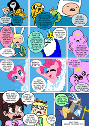 Size: 800x1133 | Tagged: safe, artist:imbriaart, discord, pinkie pie, dog, draconequus, earth pony, human, pony, comic:magic princess war, g4, adventure time, comic, crossdressing, crossover, disguise, finn the human, fionna the human, ice king, jake the dog, lumpy space princess, male, marceline, marco diaz, star butterfly, star vs the forces of evil