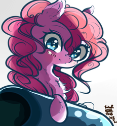 Size: 739x800 | Tagged: safe, artist:tohupo, pinkie pie, earth pony, pony, g4, female, looking at you, mare, party cannon, simple background, solo, white background
