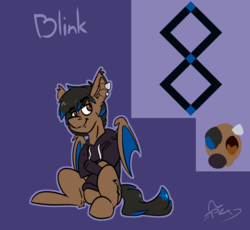 Size: 1173x1080 | Tagged: safe, artist:omegapex, oc, oc only, oc:blink, bat pony, pony, bat pony oc, clothes, commission, crossed arms, ear piercing, earring, hoodie, jewelry, piercing, reference sheet, sitting, solo