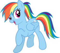Size: 4500x4014 | Tagged: safe, artist:slb94, rainbow dash, pegasus, pony, g4, absurd resolution, alternate hairstyle, cute, cutie mark, dashabetes, female, mare, open mouth, ponytail, simple background, smiling, solo, transparent background, vector, wings