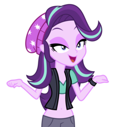 Size: 1912x2122 | Tagged: safe, artist:luckreza8, artist:ponyalfonso, edit, vector edit, starlight glimmer, equestria girls, equestria girls specials, g4, mirror magic, beanie, belly button, clothes, cute, female, glimmerbetes, hat, lidded eyes, midriff, open mouth, pants, simple background, solo, transparent background, vector, watch, wristwatch