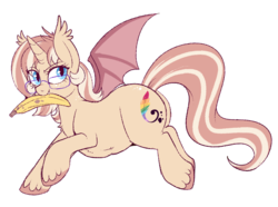 Size: 900x668 | Tagged: safe, artist:lulubell, oc, oc only, oc:lulubell, alicorn, bat pony, bat pony alicorn, pony, banana, chubby, food, race swap, simple background, solo, transparent background