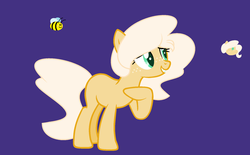Size: 1785x1105 | Tagged: safe, artist:cringequeen-festival, oc, oc only, oc:bumble bee, earth pony, pony, adoptable, base used, female, freckles, mare, offspring, parent:big macintosh, parent:pinkie pie, parents:pinkiemac, purple background, simple background, solo