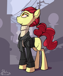 Size: 1020x1222 | Tagged: safe, artist:hc0, apple bloom, pony, g4, alternate hairstyle, clothes, female, jacket, older, scar, solo, sweater