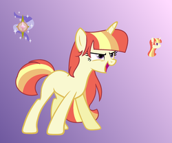 Size: 1621x1349 | Tagged: safe, artist:cringequeen-festival, oc, oc only, oc:sunrise compass, pony, unicorn, base used, female, gradient background, mare, offspring, parent:moondancer, parent:prince blueblood, parents:moonblood, solo