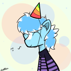 Size: 1400x1400 | Tagged: safe, artist:icy wind, oc, oc only, oc:icy wind, pony, birthday, happy, hat, party hat, solo