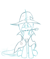 Size: 1944x2272 | Tagged: safe, artist:groomlake, queen chrysalis, changeling, changeling queen, g4, cape, clothes, female, hat, magic, magic wand, mouth hold, simple background, sketch, white background, wizard hat
