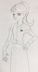 Size: 1078x2048 | Tagged: safe, artist:ugmegt, starlight glimmer, human, equestria girls, g4, clothes, equal cutie mark, female, humanized, monochrome, solo, traditional art