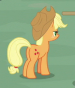 Size: 150x175 | Tagged: safe, screencap, applejack, earth pony, pony, a rockhoof and a hard place, g4, butt, cropped, cutie mark, female, mare, picture for breezies, plot, solo