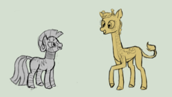 Size: 1920x1080 | Tagged: safe, artist:bill-the-pony, clementine, zecora, giraffe, zebra, g4, partial color, transparent background