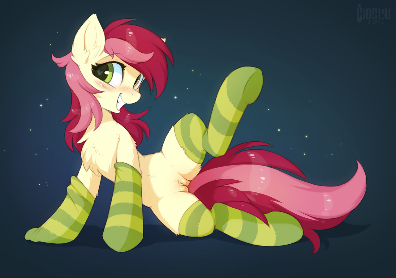 1835520 - dead source, explicit, alternate version, artist:hioshiru,  roseluck, earth pony, pony, blushing, clothes, cute, cute porn, female,  heart eyes, human vagina on pony, nsfw version, nudity, smiling, socks,  solo, solo female,