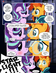 Size: 1275x1650 | Tagged: safe, artist:dsana, starlight glimmer, sunburst, pony, unicorn, comic:the shadow shard, g4, blushing, comic, dialogue, female, floppy ears, imminent kissing, male, mare, moment killer, oh come on, ship:starburst, shipping, straight
