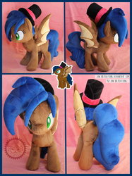 Size: 2500x3336 | Tagged: safe, artist:lioncubcreations, oc, oc only, bat pony, pony, bat pony oc, hat, high res, irl, multiple views, photo, plushie, solo, top hat