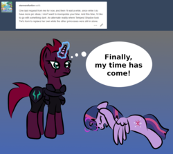 Size: 1024x914 | Tagged: safe, artist:platinumdrop, tempest shadow, twilight sparkle, alicorn, pony, tumblr:ask-platinumdrop, g4, my little pony: the movie, ask, bad end, broken horn, female, horn, mare, request, tempest gets her horn back, tumblr, twilight sparkle (alicorn)