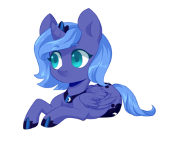 Size: 1728x1422 | Tagged: safe, artist:helemaranth, princess luna, alicorn, pony, rcf community, g4, :<, female, filly, prone, simple background, solo, transparent background, woona, younger