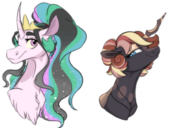 Size: 2732x2048 | Tagged: safe, artist:ask-y, oc, oc only, oc:mio dolce elegia, oc:polyphony, changepony, hybrid, bust, female, high res, interspecies offspring, magical lesbian spawn, magical threesome spawn, mare, multiple parents, offspring, parent:discord, parent:princess cadance, parent:princess celestia, parent:queen chrysalis, parent:shining armor, parents:chrysarmordance, parents:dislestia, portrait, simple background, transparent background