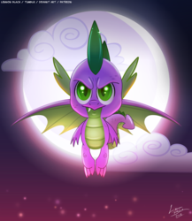 Size: 1300x1500 | Tagged: safe, artist:lennonblack, spike, dragon, g4, season 8, badass, full moon, male, moon, night, solo, stars, winged spike, wings