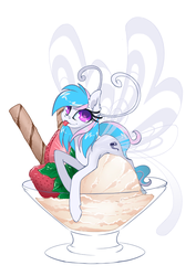 Size: 2121x3000 | Tagged: safe, artist:arctic-fox, oc, oc only, oc:starburn, breezie, pony, :p, breeziefied, cup, cup of pony, food, high res, ice cream, micro, race swap, silly, solo, species swap, tongue out