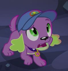 Size: 513x540 | Tagged: safe, screencap, spike, spike the regular dog, dog, equestria girls, g4, my little pony equestria girls: legend of everfree, cap, cropped, hat, male, paws