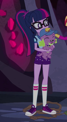 Size: 356x643 | Tagged: safe, screencap, sci-twi, spike, spike the regular dog, sunset shimmer, twilight sparkle, dog, equestria girls, g4, my little pony equestria girls: legend of everfree, camp everfree outfits, clothes, converse, cropped, female, glasses, legs, male, offscreen character, paws, ponytail, shoes, shorts, sneakers, socks