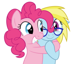 Size: 4514x3840 | Tagged: safe, artist:blue-vector, pinkie pie, oc, oc:cloud cuddler, earth pony, pegasus, pony, g4, cute, duo, female, glasses, hug, one eye closed, pegasus oc, simple background, smiling, transparent background, vector