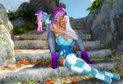Size: 3800x2600 | Tagged: safe, artist:axel-doi, starlight glimmer, trixie, human, g4, 3d, clothes, female, high res, humanized, lesbian, panties, ship:startrix, shipping, underwear
