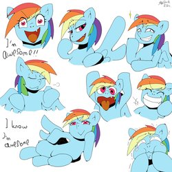 Size: 1000x1000 | Tagged: safe, artist:sozglitch, rainbow dash, pegasus, pony, g4, anime, anime face, bedroom eyes, faic, fangs, female, looking at you, mare, smug, smugdash, solo, tongue out
