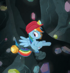 Size: 315x324 | Tagged: safe, edit, screencap, rainbow dash, pegasus, pony, g4, the end in friend, animated, cropped, female, gem, gem cave, helmet, mare, mining helmet, solo, unfortunate implications, vibrating