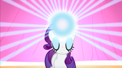 Size: 1346x755 | Tagged: safe, screencap, rarity, pony, g4, suited for success, eyes closed, eyeshadow, female, glowing horn, horn, light, magic, makeup, mare, solo