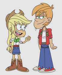 Size: 1848x2232 | Tagged: safe, artist:itoruna-the-platypus, applejack, big macintosh, human, equestria girls, g4, brother and sister, clothes, female, male, nickelodeon, siblings, simple background, style emulation, the loud house
