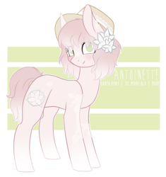 Size: 1600x1700 | Tagged: safe, artist:adostume, oc, oc only, oc:antoinette, earth pony, pony, blushing, flower, flower in hair, happy, hat, simple background, smiling, solo, transparent background
