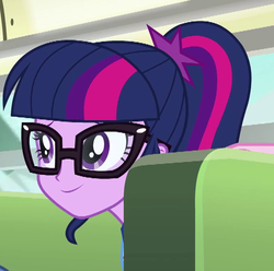 Size: 508x504 | Tagged: safe, screencap, sci-twi, twilight sparkle, equestria girls, g4, my little pony equestria girls: legend of everfree, cropped, glasses, ponytail, smiling