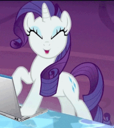 Size: 338x380 | Tagged: safe, artist:itsgonnatap, edit, edited edit, edited screencap, screencap, rarity, pony, unicorn, g4, made in manehattan, season 4, :o, animated, computer, cute, excited, eyes closed, female, gif, hoofy-kicks, horse taxes, keyboard, laptop computer, mare, open mouth, raribetes, smiling, solo, that pony sure does love taxes, typing