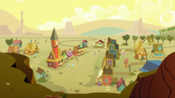 Size: 1343x754 | Tagged: safe, screencap, pony, g4, over a barrel, season 1, appleloosa, clock tower, scenery, town, wild west
