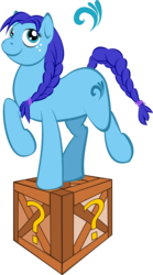Size: 501x900 | Tagged: safe, artist:fayum, oc, oc only, earth pony, pony, braid, braided tail, crate, simple background, smiling, solo, transparent background