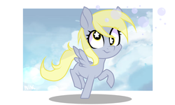 Size: 1280x768 | Tagged: safe, artist:kilka-chan-yana, derpy hooves, pegasus, pony, g4, bubble, female, filly, smiling, solo, starry eyes, wingding eyes, younger