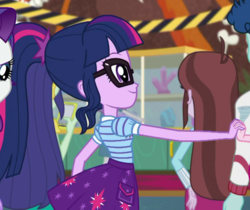 Size: 731x613 | Tagged: safe, screencap, pinkie pie, rarity, sci-twi, twilight sparkle, equestria girls, g4, my little pony equestria girls: better together, school of rock, cropped, glasses, offscreen character, ponytail