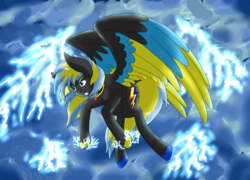 Size: 2500x1800 | Tagged: safe, artist:midnightfire1222, oc, oc only, oc:ark flash, pegasus, pony, commission, lightning, serious, solo, stormcloud