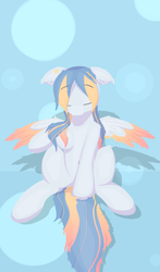 Size: 774x1314 | Tagged: safe, artist:rhythmpixel, oc, oc only, oc:seashore swirl, pegasus, pony, belly button, colored wings, eyes closed, female, floppy ears, hooves, lineless, mare, sitting, solo, spread wings, wings