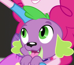 Size: 388x338 | Tagged: safe, screencap, pinkie pie, spike, spike the regular dog, dog, equestria girls, equestria girls specials, g4, my little pony equestria girls: movie magic, cute, male, paws, spikabetes