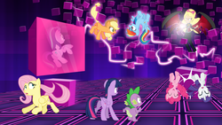 Size: 1920x1080 | Tagged: safe, artist:brutalweather studio, artist:dashiemlpfim, applejack, fluttershy, pinkie pie, rainbow dash, rarity, spike, starlight glimmer, twilight sparkle, oc, oc:princess dark matter, alicorn, pony, equestria girls, g4, bondage, butt, clothes, electricity, encasement, equestria girls-ified, eyes closed, frozen, glimmer glutes, mane seven, mane six, open mouth, plot, show accurate, twibutt, twilight sparkle (alicorn)