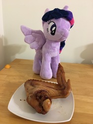 Size: 4032x3024 | Tagged: safe, twilight sparkle, alicorn, pony, turkey, g4, 4de, cooked, food, irl, meat, photo, plushie, ponies eating meat, solo, twilight sparkle (alicorn), wings