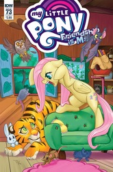 Size: 1054x1600 | Tagged: safe, artist:pencils, idw, official comic, angel bunny, fluttershy, bat, big cat, bird, mouse, owl, pegasus, pony, porcupine, tiger, g4, spoiler:comic, spoiler:comic73, comic cover, cover, cover art, derp, female, fluttershy's cottage, mare, out of character, rawr
