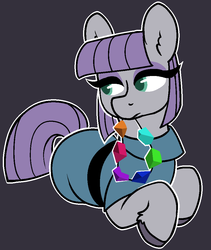 Size: 836x990 | Tagged: safe, artist:/d/non, maud pie, earth pony, pony, g4, black background, cute, female, lying down, mare, maudabetes, prone, rock candy, rock candy necklace, simple background, solo, unshorn fetlocks