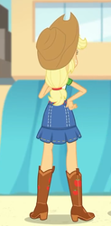 Size: 351x715 | Tagged: safe, screencap, applejack, equestria girls, equestria girls specials, g4, my little pony equestria girls: better together, my little pony equestria girls: rollercoaster of friendship, belt, boots, clothes, cowboy boots, cowboy hat, cropped, denim skirt, female, freckles, hat, shoes, skirt, stetson