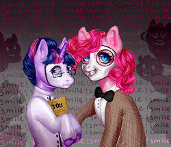 Size: 1024x881 | Tagged: safe, artist:cuteautistic, pinkie pie, twilight sparkle, pony, g4, clothes, crossover, doctor faraday, face paint, uncle jack, we happy few